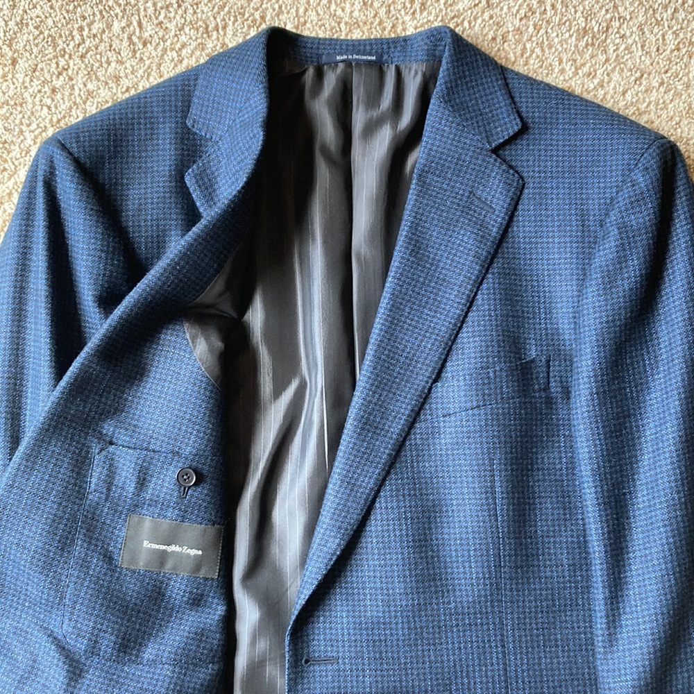 Ermenegildo Zegna Blue Houndstooth Wool 10 Pockets Travel Blazer EU 56 US 44 L